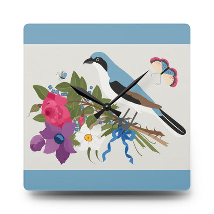 Bluebird & Butterfly Acrylic Wall Clock
