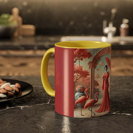 Petals, Porcelain, and Flamingos Colorful Mugs (11oz, 15oz)