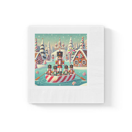 Nutcracker Candy-Striped Adventure White Coined Napkins