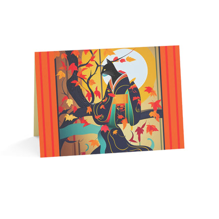 Black Cat in Kimono Greeting Cards (1, 10, 30, and 50pcs)