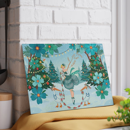 🪶🎄 The Lady Of The Christmas Bird Garden Glass Cutting Board – Art Deco Holiday Fantasy