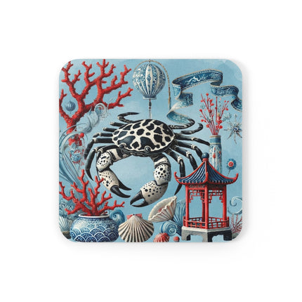 Spotted Crab & Pagoda Coaster – Mystical Ocean & Asian Harmony