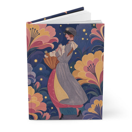 🌙🌸 The Lady Of The Moonlit Flower Garden Hardcover Journal – Art Deco Floral Nighttime Romance
