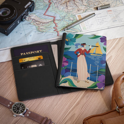 🌊🔭 The Lady Of The Seaside Lookout Passport Cover – Art Deco Nautical Adventure