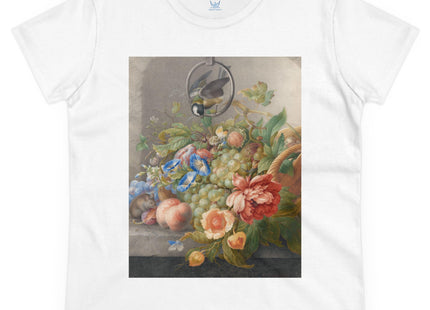 Still Life With Flowers, Fruit, A Great Tit And A Mouse by Herman Henstenburgh Women's Midweight Cotton Tee