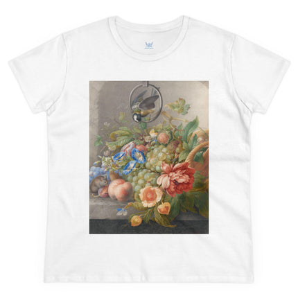 Still Life With Flowers, Fruit, A Great Tit And A Mouse by Herman Henstenburgh Women's Midweight Cotton Tee