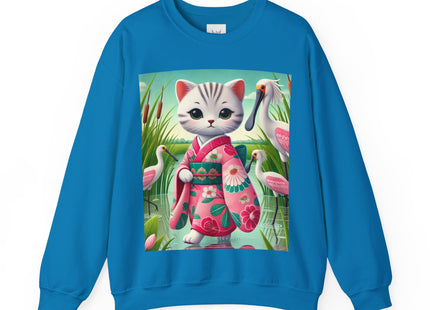 Geisha Kitten Strolls Among the Spoonbills  Unisex Heavy Blend™ Crewneck Sweatshirt