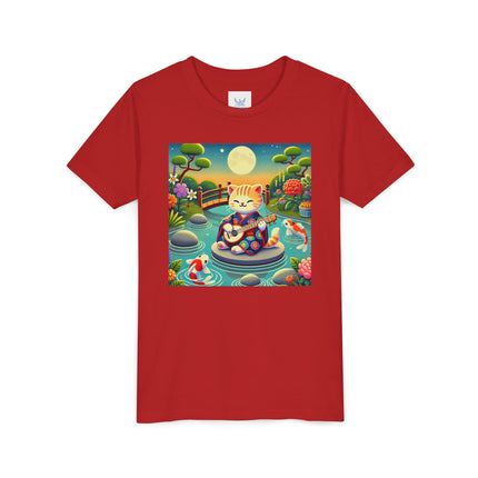 Melodic Kitten by the Koi Pond Youth Short Sleeve Tee