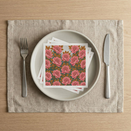 🌸🍂 The Pink Blossom And Golden Leaf Garden Napkins – Romantic Botanical Elegance