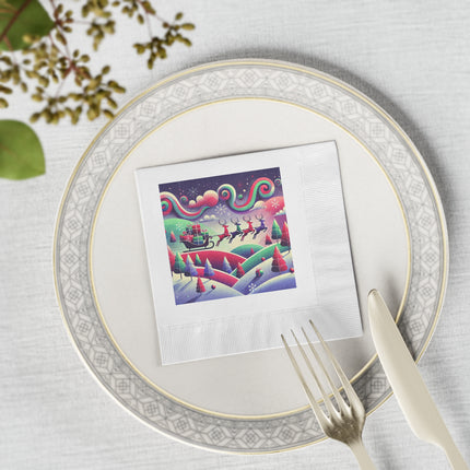 Festive Reindeer Flight White Coined Napkins