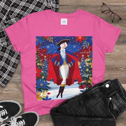 🎄🎭 The Christmas Masquerade Lady Cotton Tee – Art Deco Holiday Glamour