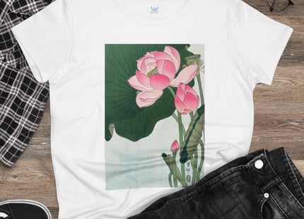 Blooming Lotus Flowers by Ohara Koson Women's Midweight Cotton Tee