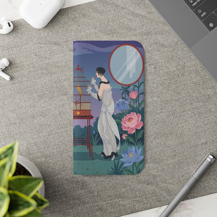 🐦🌸 The Lady And The Golden Bird Flip Case – Art Deco Floral Reverie