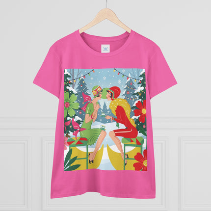 ☕❄️ Christmas Tea In The Snow Garden Cotton Tee – Art Deco Holiday Friendship