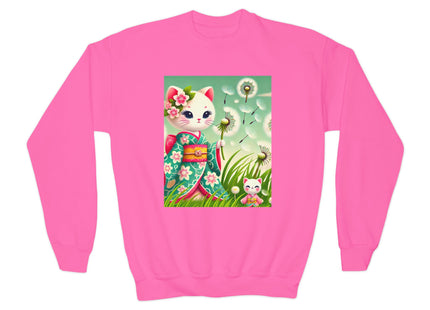 Geisha Kitten and the Dandelion Wish Youth Crewneck Sweatshirt