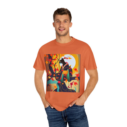 Black Cat in Kimono Unisex Garment-Dyed T-shirt