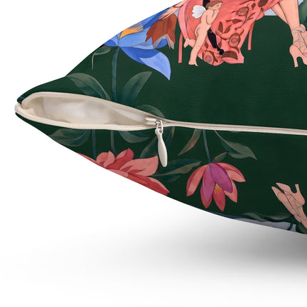 🌸🪽 The Garden Of Little Cupids Square Pillow – Art Deco Floral Fantasy
