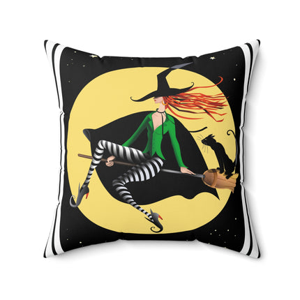 A Witch’s Moonlit Flight Spun Polyester Square Pillow