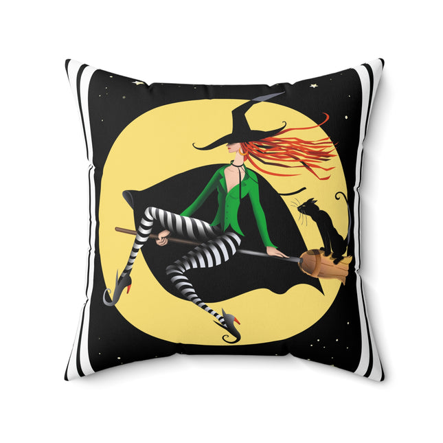A Witch’s Moonlit Flight Spun Polyester Square Pillow