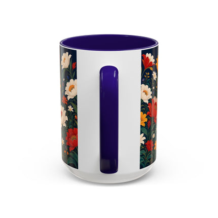 🌺🐦 The Enchanted Birdcage Garden Colorful Mug – Art Deco Floral Fantasy
