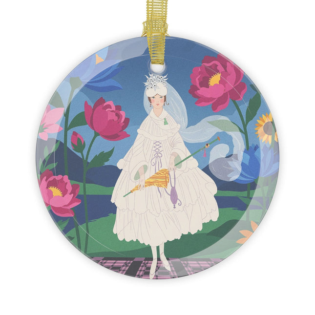 ☂️👒 The Lady Of The Golden Parasol Glass Ornament – Art Deco Fashion Illustration