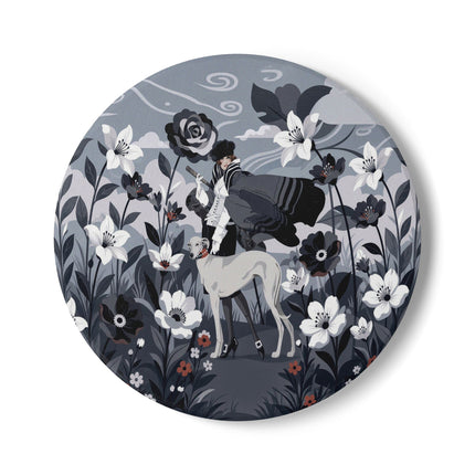 🖤🌸 The Greyhound Floral Promenade Ceramic Coaster – Art Deco Monochrome Fashion