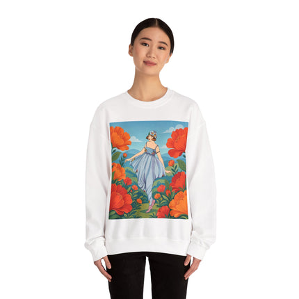 🌺🩵 The Poppy Hill Promenade Crewneck Sweatshirt – Art Deco Fashion Whimsy