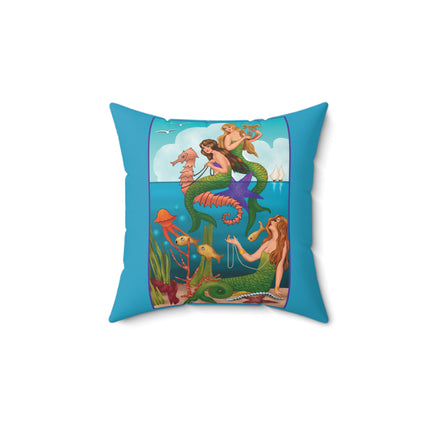 Three Mermaids with Strings of Pearls by Carlo Chiostri Spun Polyester Square Pillow