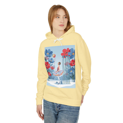 🌸❄️ Winter Flower Girl Unisex Lightweight Hooded Sweatshirt – Art Deco Floral Fantasy