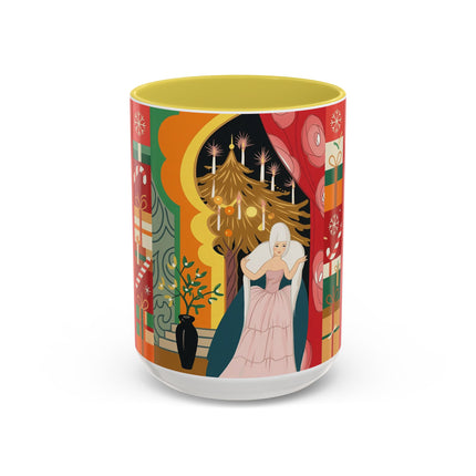 ❤️ The Lady Of The Candlelit Christmas Alcove Colorful Mug – Art Deco Holiday Elegance