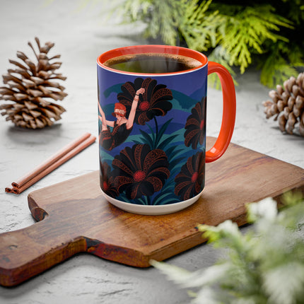 🖤🌺 The Midnight Floral Acrobat Colorful Mug – Art Deco Fashion Whimsy