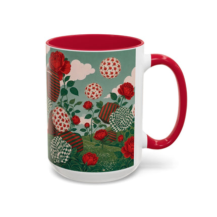 🌹💚 The Scarlet Rose Checkerboard Garden Colorful Mug – Art Deco Floral Whimsy