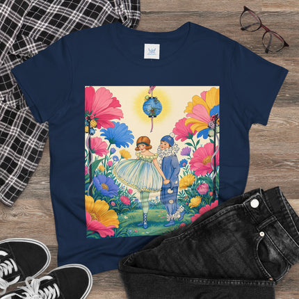 🌸🏮 The Lantern Garden Stroll Cotton Tee – Art Deco Floral Whimsy