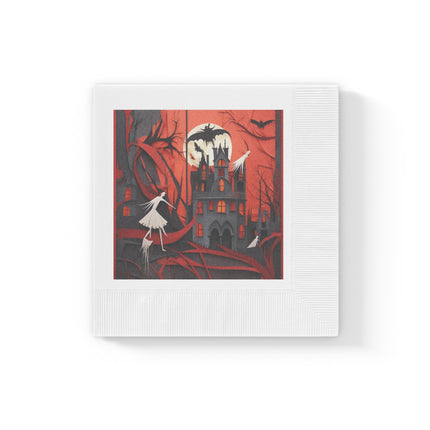 Halloween Night Scene White Coined Napkins