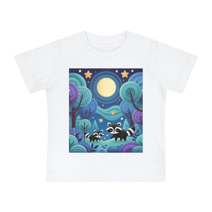 Enchanted Nighttime Raccoons Baby T-Shirt – A Magical Forest Adventure