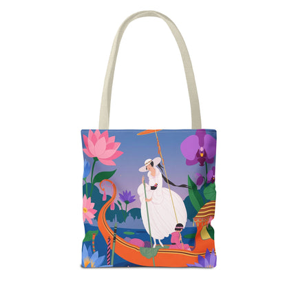 🪷🛶 The Lady Of The Lotus Garden Gondola Tote Bag – Art Deco Floral Adventure