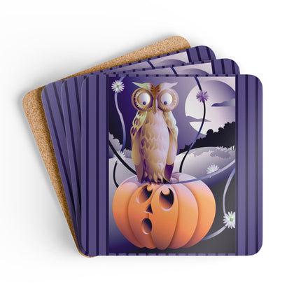 The Startled Pumpkin Corkwood Coaster Set