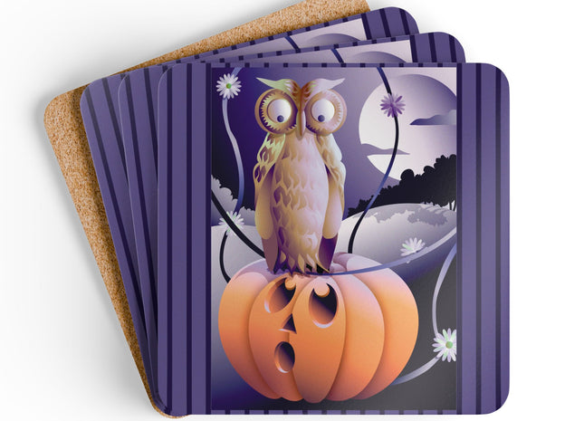 The Startled Pumpkin Corkwood Coaster Set
