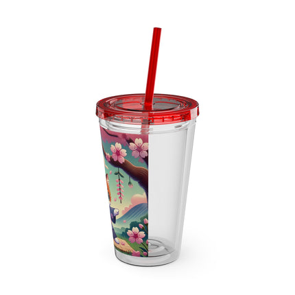 Samurai Kitten Sunsplash Tumbler with Straw, 16oz