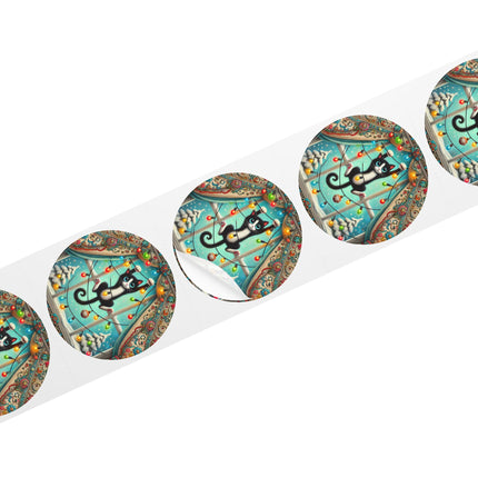 Mischief in Tinselland Round Sticker Label Rolls