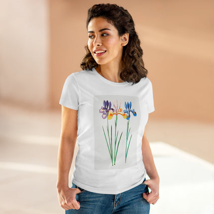 Women's Blue Iris Print Midweight Cotton Tee