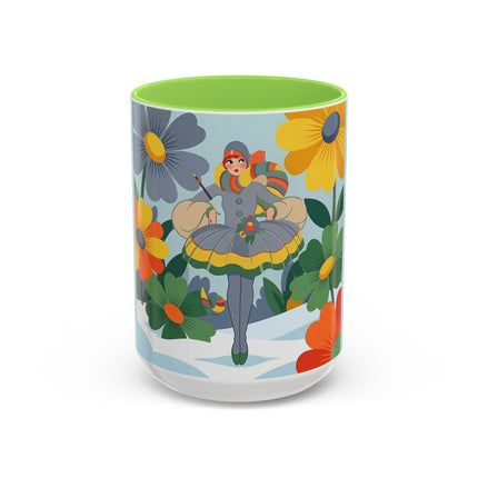 ❄️🌼 The Winter Flower Wanderer Colorful Mug – Colorful Art Deco Snow Fantasy