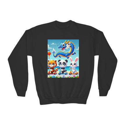 Seaside Scooter Friends Youth Crewneck Sweatshirt – Coastal Fun, Friendship & Playful Adventure