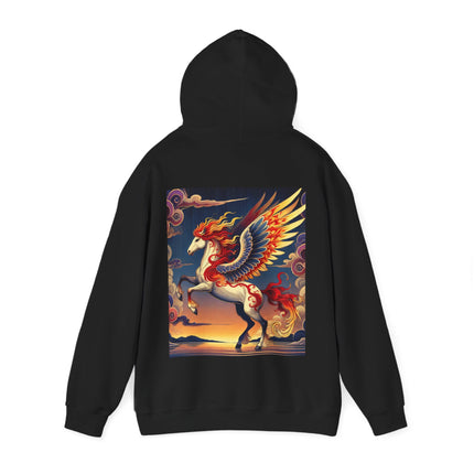 Flame-Winged Horse at Sunset – Heavy Blend™ Hooded Sweatshirt