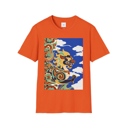 🦁☁️ The Celestial Snow Lion Softstyle T-Shirt – Tibetan Mythical Guardian & Sacred Clouds