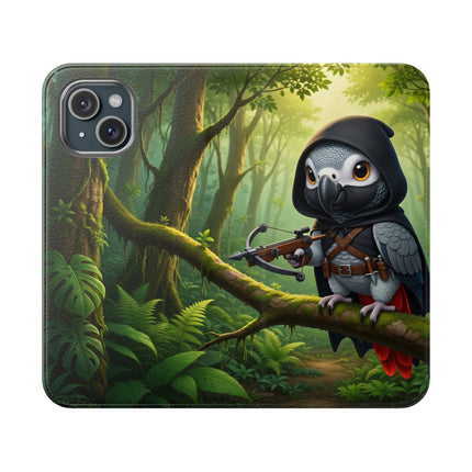 🪶🌲 The African Grey Sentinel Flip Case – Quiet Strength & Woodland Adventure