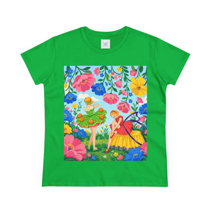 🌸🧚 The Fairies In The Flower Garden Cotton Tee – Art Deco Floral Whimsy