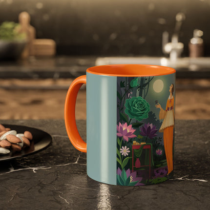 The Lady Of The Moonlit Garden Colorful Mugs – Art Deco Botanical Serenity