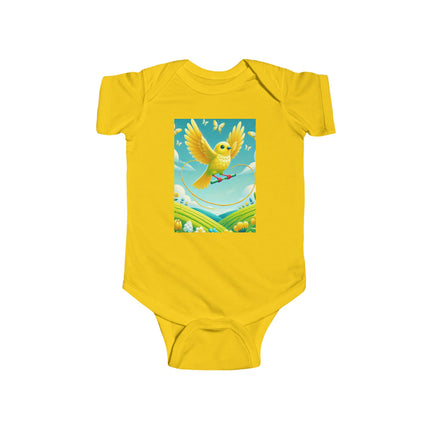 Canary Jumping Rope Baby Bodysuit – Whimsical Canary Garden Play Design