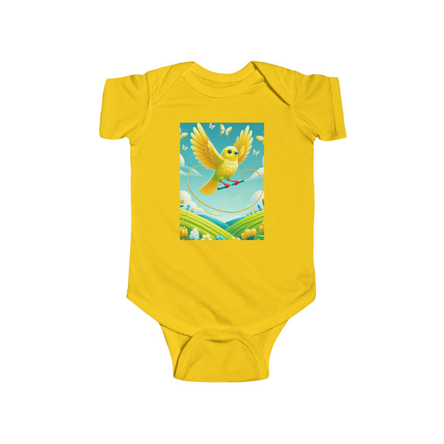 Canary Jumping Rope Baby Bodysuit – Whimsical Canary Garden Play Design